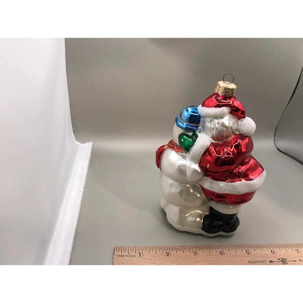 Santa And Frosty Hand blown Christmas Ornament